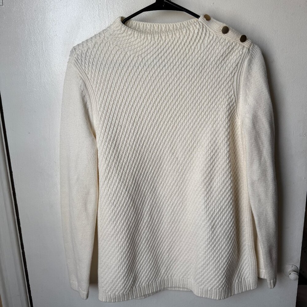 Talbots NWOT Cream Textured Knit Sweater Gold Button Shoulder Women’s Small